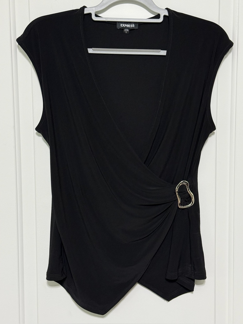 NWOT Express Black Wrap-Front Top with Buckle